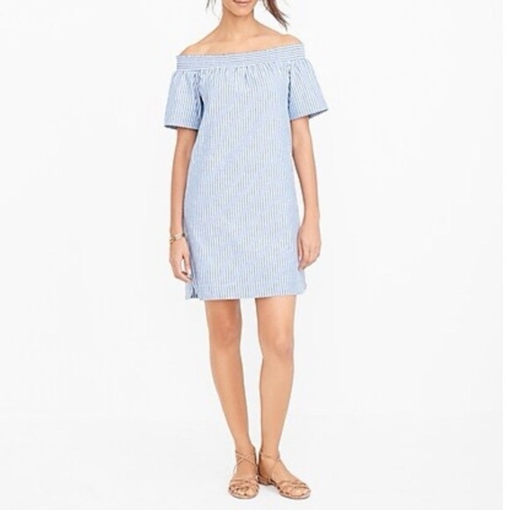 J.Crew Chambray Stripe Off The Shoulder Dress
